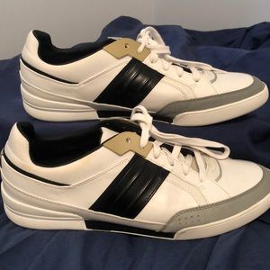 Zara white shoes with gold and black trim